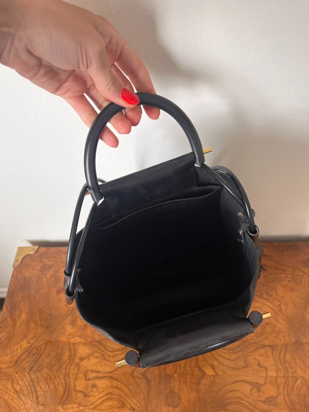 Building Block Business Tote Bag Black Leather Structured Work Laptop Bag - Picture 4 of 6